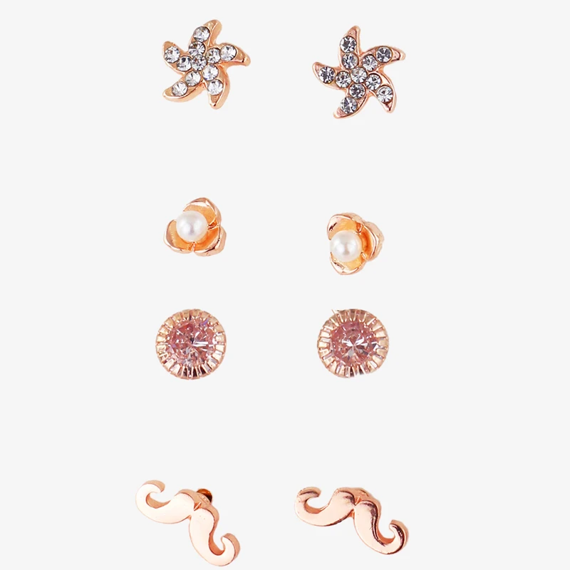 گوشواره میخی زنانه مدل گل کد AAC617 بسته چهار عددی