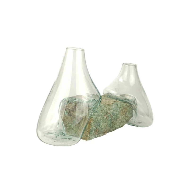 گلدان دکوری مدل شیشه و سنگ مجموعه دو عددی