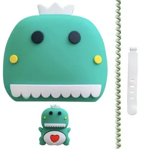 محافظ کابل طرح دایناسور به همراه محافظ شارژر دیواری 20 وات اپل مجموعه 4 عددی