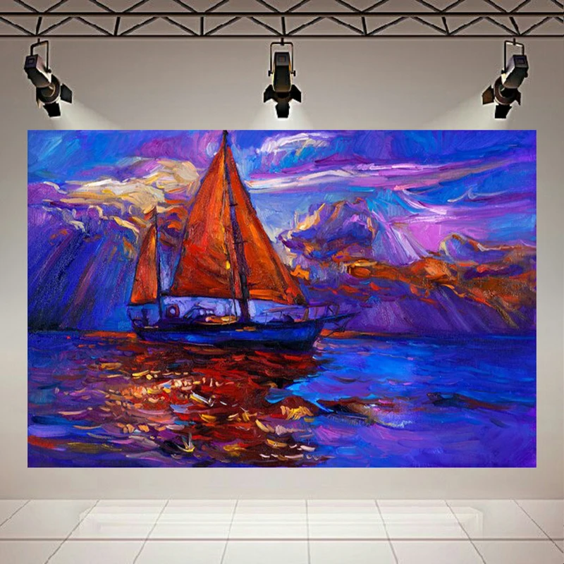 تابلو بوم طرح مخمل کشتی بادبانی مدل دریای آرام کد AR305443