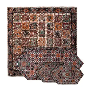 ست 4 تکه رومیزی ترمه طرح خشتی کد 322