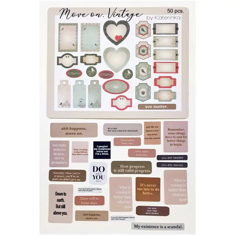 برچسب کاترینکا طرح برش خورده بولت ژورنال و اسکرپ بوک مدل Move on. Vintage بسته 50 عددی