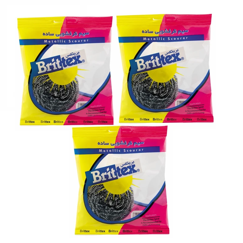 سیم ظرفشویی بریتکس مدل metallic scourer ساده بسته 3 عددی