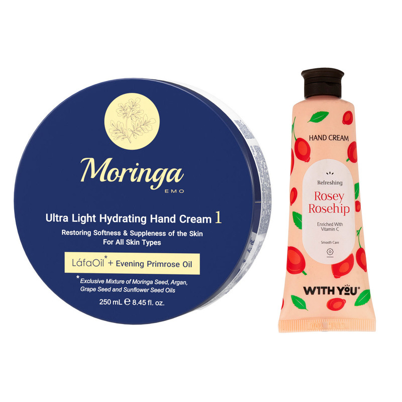کرم آبرسان مورینگا امو مدل LáfaOil حجم 250 میلی لیتر به همراه کرم مرطوب کننده ویت یو مدل Rosey Rosehip حجم 50 میلی لیتر
