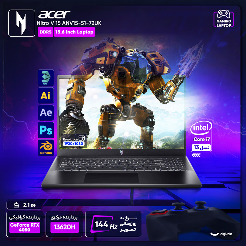 لپ تاپ 15.6 اینچی ایسر مدل Nitro V 15 ANV15-51-72UK-i7 13620H-32GB DDR5-1TB SSD-RTX4050-FHD - کاستوم شده