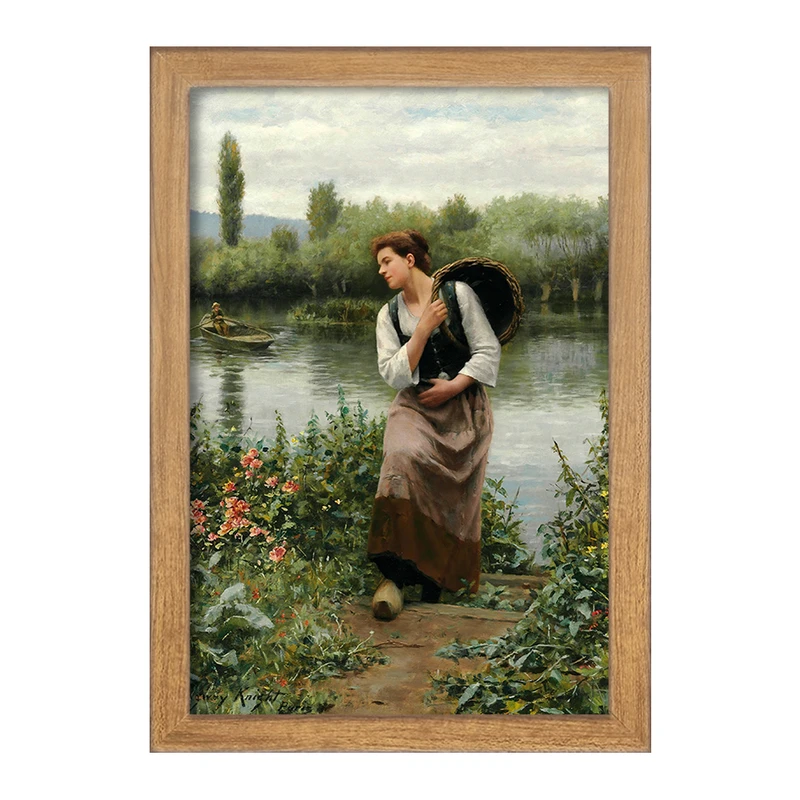 تابلو خندالو مدل نقاشی یک زن با یک سبد اثر دانیل ریدوی نایت کد F12455