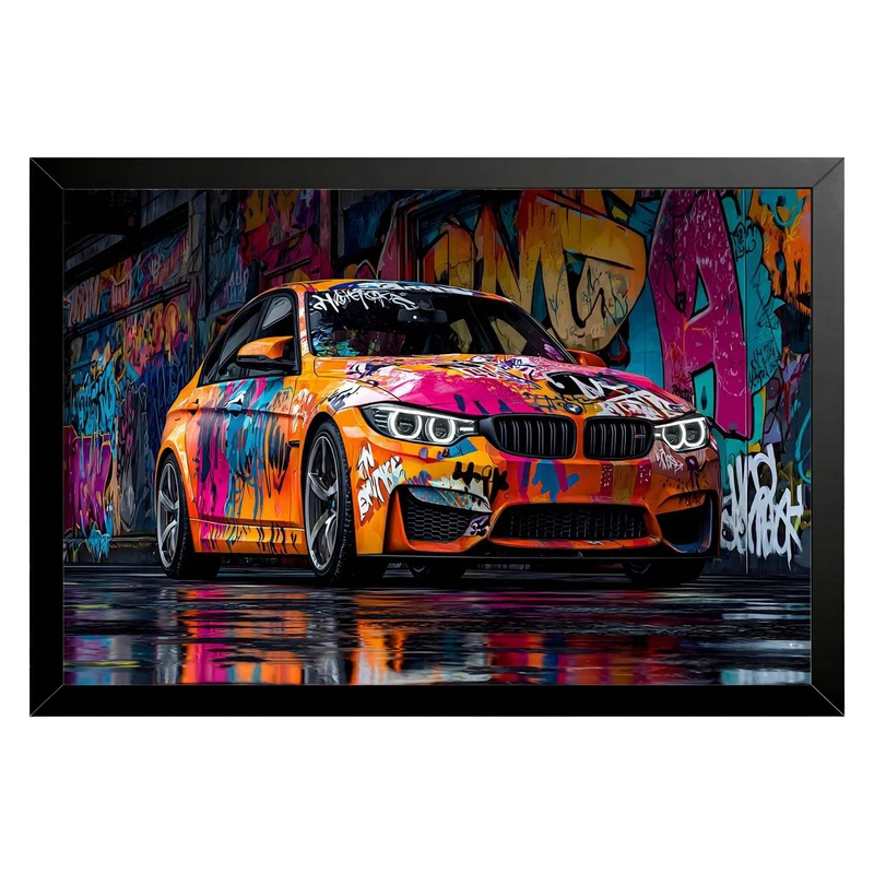 تابلو بکلیت طرح ماشین و خودرو بی ام و BMW M3 مدل B-pe130244 فریم مشکی
