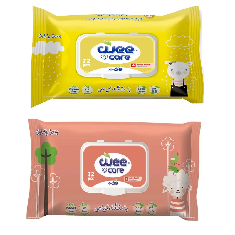 دستمال مرطوب کودک وی کر مدل روغن آرگان و روغن بادام 2 بسته 72 عددی