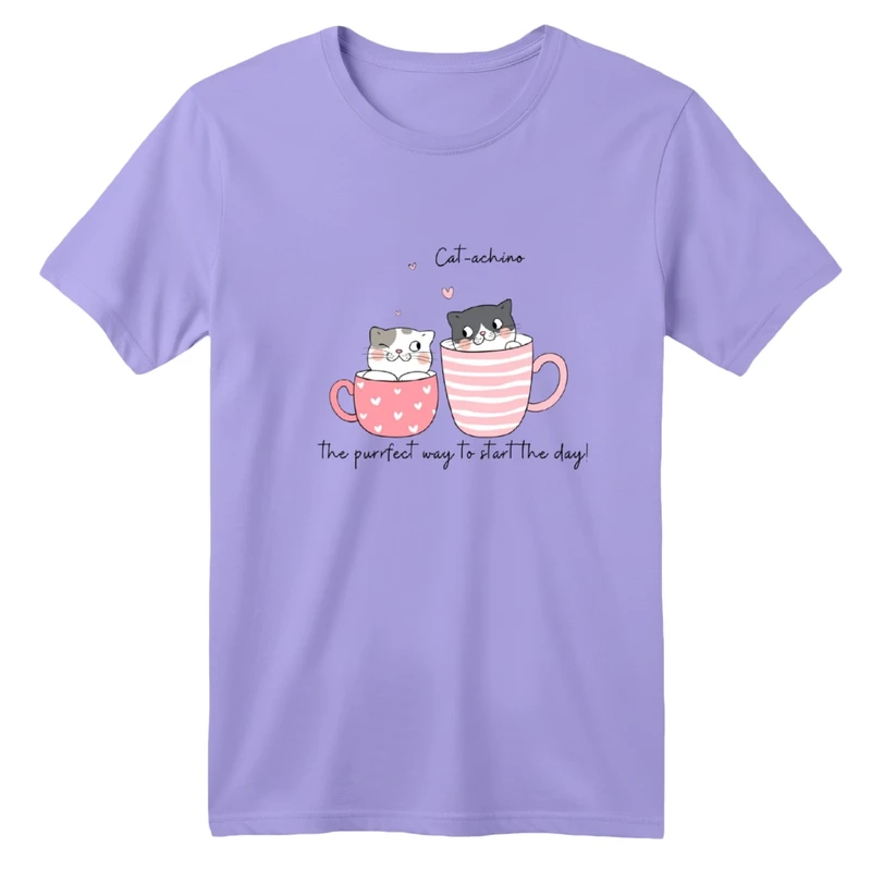 تی‌شرت آستین کوتاه لانگ یقه گرد بچگانه مدل گربه ها و فنجون