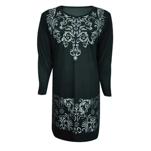 تونیک آستین بلند زنانه مدل قواره دار نخی گلهای اطلسی کد tm-1859 رنگ طوسی