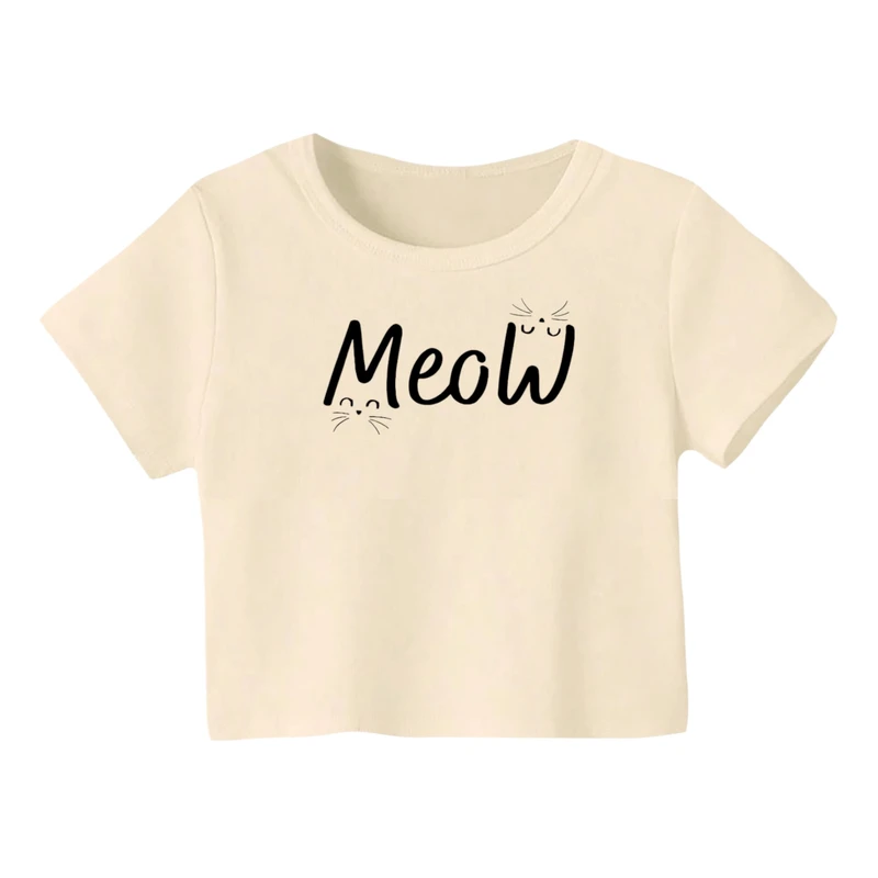 کراپ‌ تی‌شرت آستین کوتاه زنانه مدل گربه کد 15