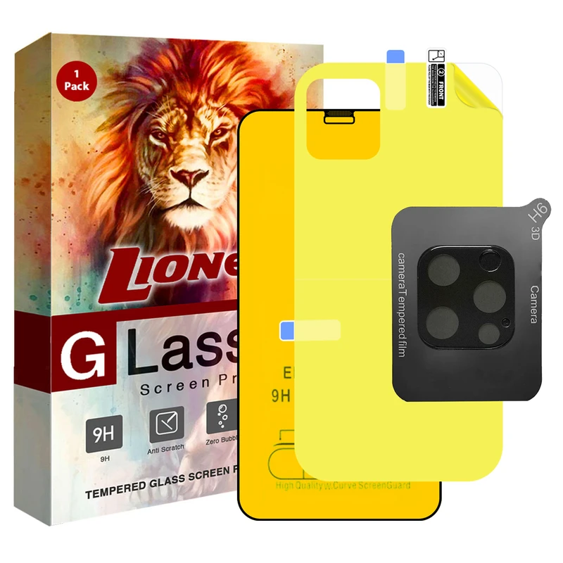 محافظ صفحه نمایش لایونکس مدل 3FNF مناسب برای گوشی موبایل اپل iphone 12 Pro به همراه محافظ پشت گوشی و محافظ لنز دوربین