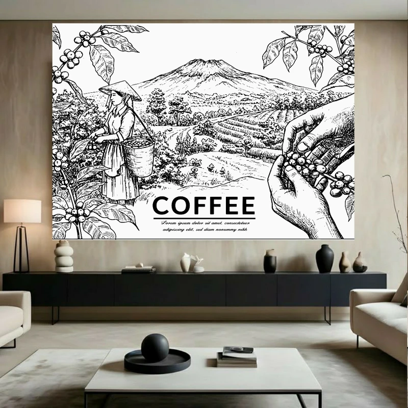 تابلو بوم طرح مخمل کشت قهوه مدل مزارع کوهستانی کد FP106154