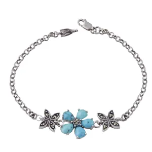 دستبند نقره زنانه بازرگانی میلادی مدل سنگ فیروزه کد DP_063