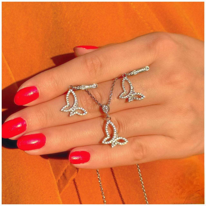 نیم ست نقره زنانه مدل پروانه کد BARF7