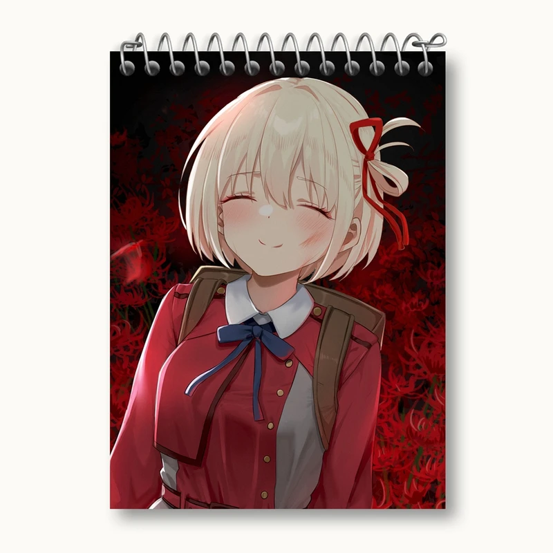 دفتر یادداشت 50 برگ خندالو مدل چیساتو انیمه لیکوریس ریکویل Lycoris Recoil کد 23002