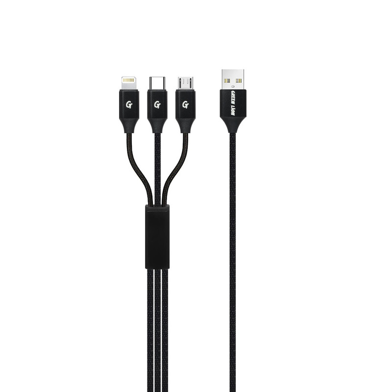 کابل تبدیل USB به microUSB / USB-C / لایتنینگ گرین لاین مدل GN3IN1C طول 1.2 متر