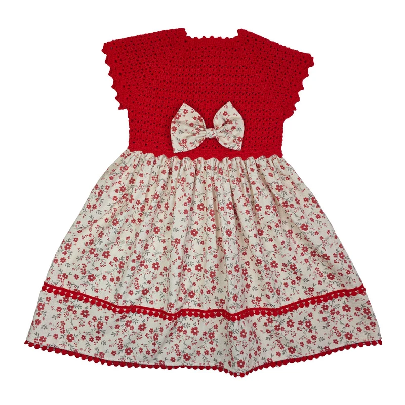 پیراهن آستین کوتاه یقه خشتی دخترانه مدل گلدار 