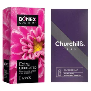 کاندوم چرچیلز مدل Classic Delay بسته 12 عددی به همراه کاندوم بونکس مدل Extra Lubricated بسته 12 عددی 