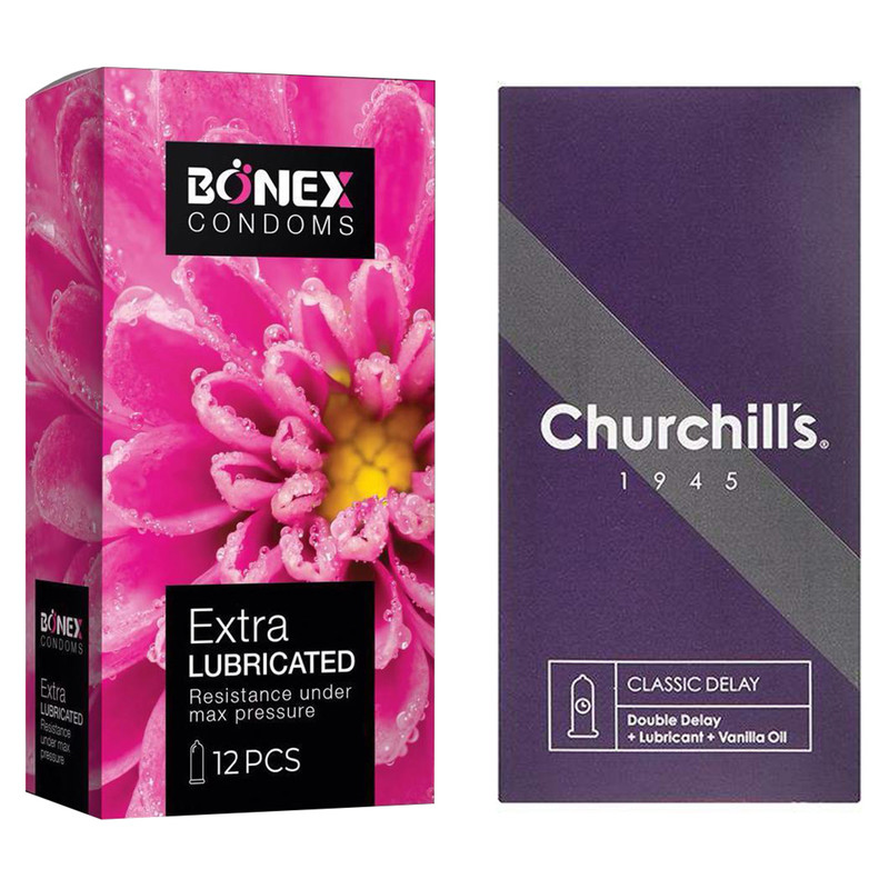 کاندوم چرچیلز مدل Classic Delay بسته 12 عددی به همراه کاندوم بونکس مدل Extra Lubricated بسته 12 عددی کاندوم چرچیلز مدل Classic Delay بسته 12 عددی به همراه کاندوم بونکس مدل Extra Lubricated بسته 12 عددی