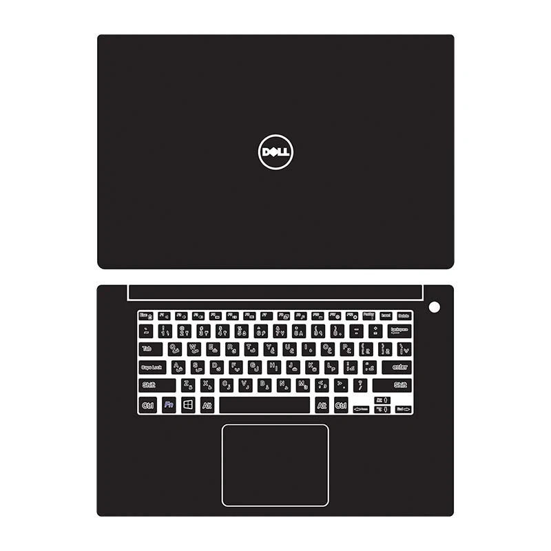 استیکر لپ تاپ توییجین و موییجین طرح black 01 مناسب برای لپ تاپ Dell precision 5510-5520 به همراه برچسب حروف فارسی کیبورد 