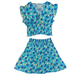 ست نیم تنه و دامن زنانه مدل گلدار رنگ آبی