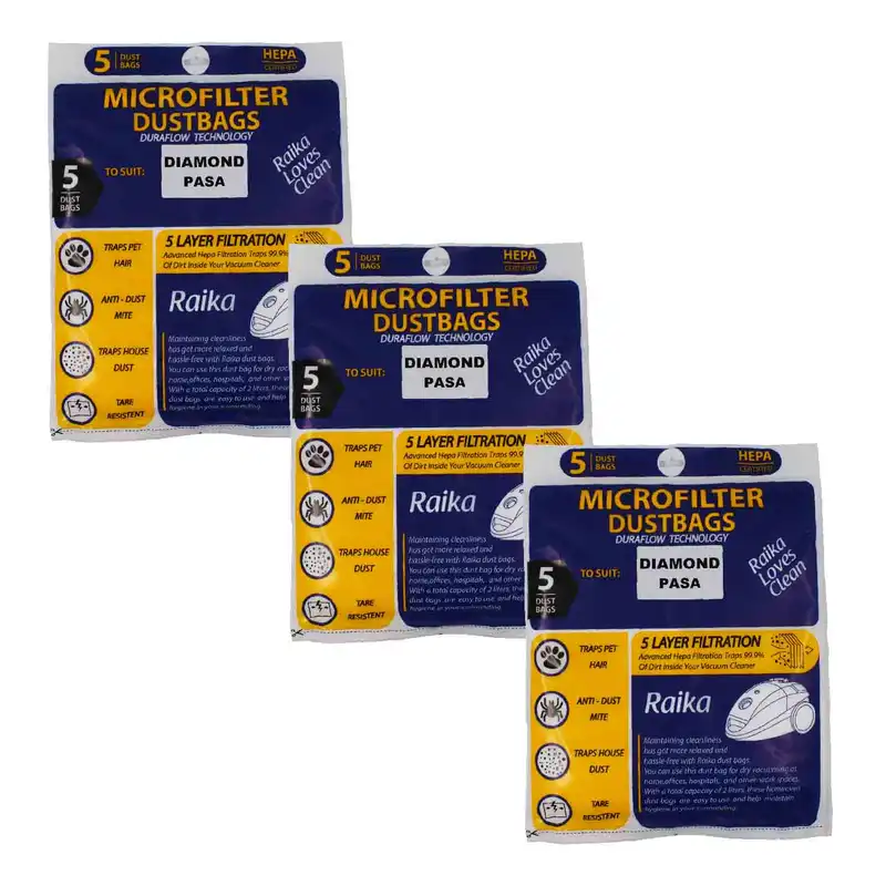 پاکت جاروبرقی رایکا مدل 01 مناسب  برای جاروبرقی دیاموند سه بسته 5 عددی