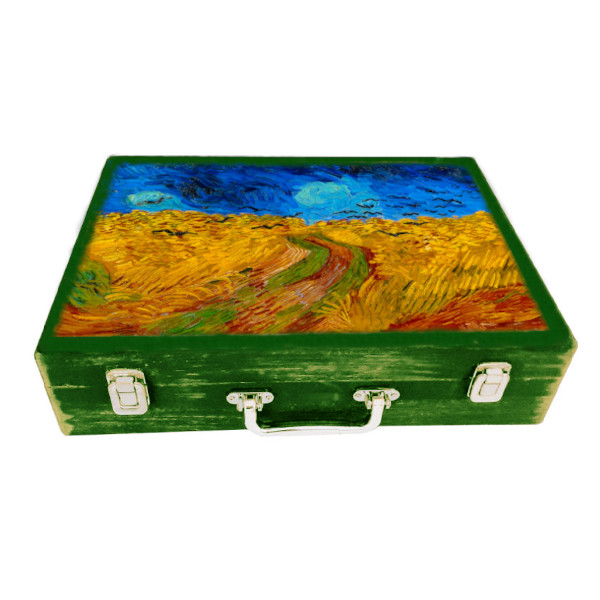 جعبه هدیه چوبی مدل چمدان طرح آثار ونگوک کد WSL516