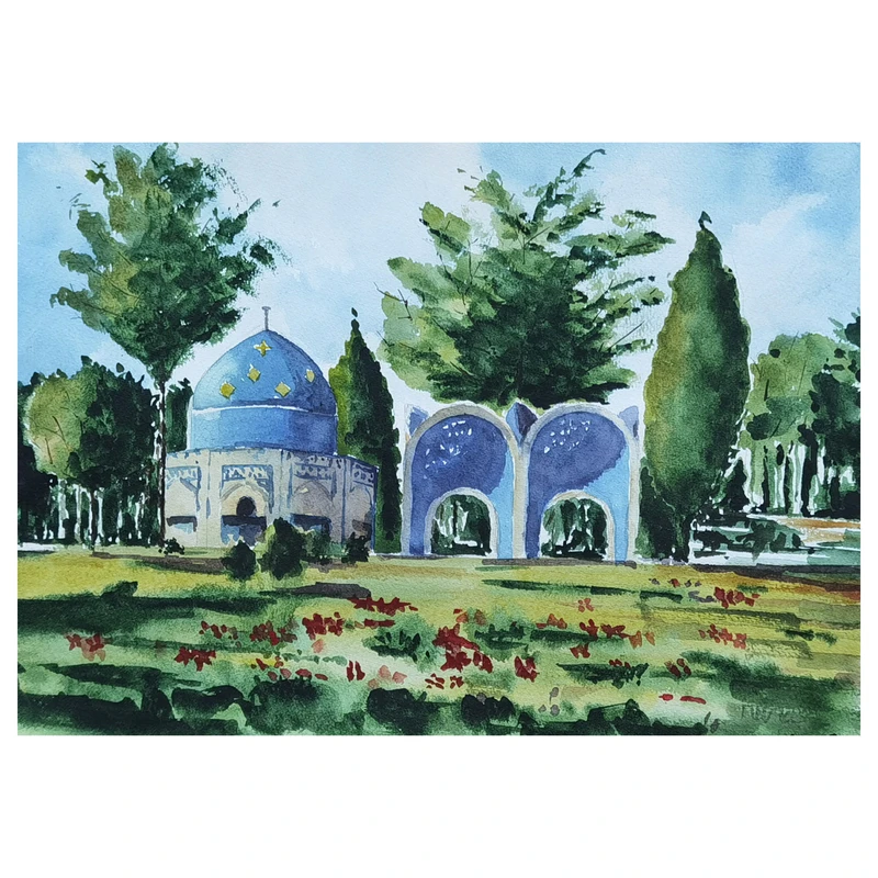 نقاشی آبرنگ مدل مقبره عطار نیشابوری کد 1002