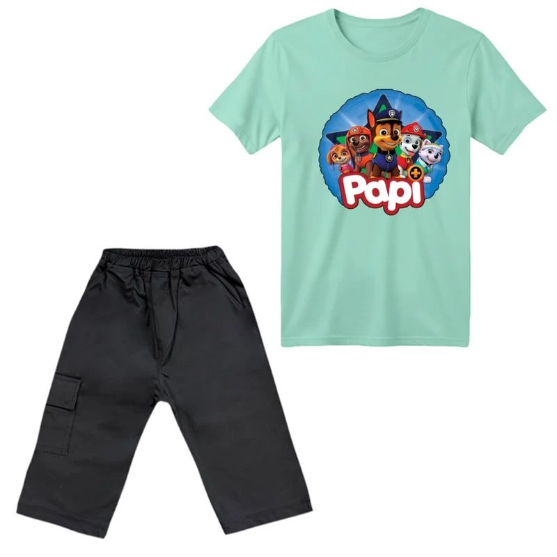 ست تی‌شرت آستین کوتاه و شلوارک پسرانه مدل سگ نگهبان کد ۶