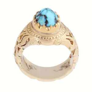 انگشتر نقره مردانه بازرگانی میلادی مدل سنگ فیروزه رکاب دست ساز آبکاری کد AM_2527