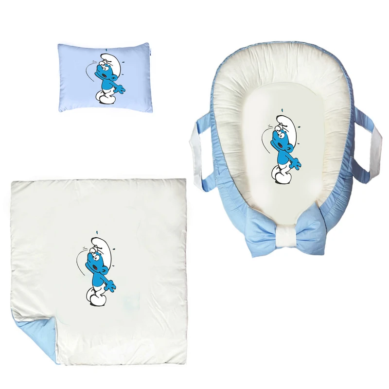 سرویس خواب سه تکه نوزاد ناریکو مدل گارد محافظ دار طرح کارتون اسمورف ها کد 0356
