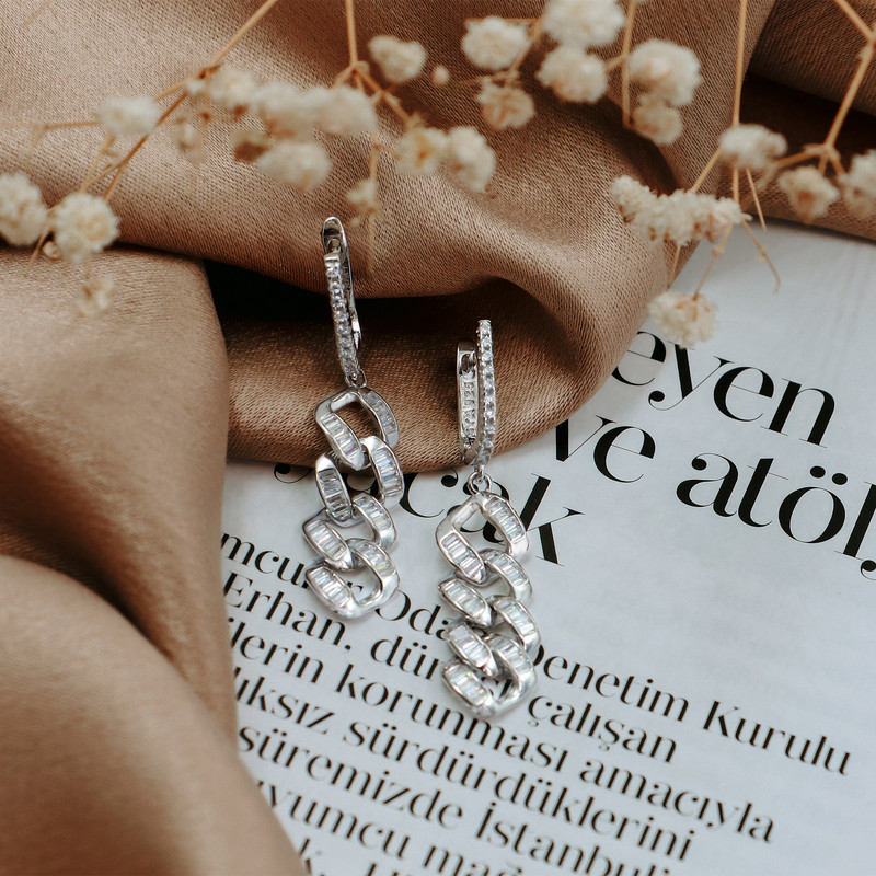 گوشواره نقره زنانه مدل جی لوکس