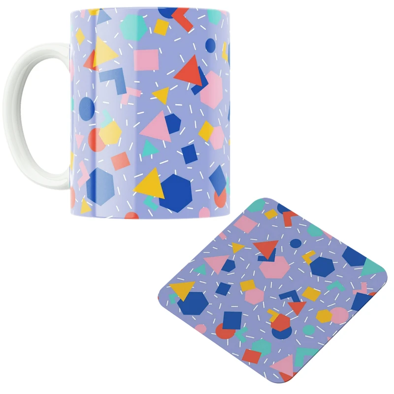 ماگ پاد آفرین مدل اشکال هندسی و خطوط کد DKC505 به همراه زیر لیوانی