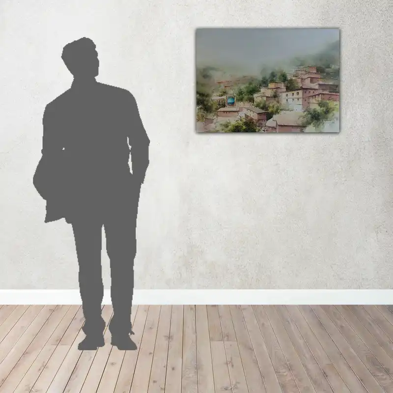 نقاشی آبرنگ طرح خانه های روستایی کد 008