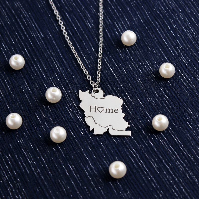 گردنبند گلسو مدل نقشه ایران طرح Home استیل