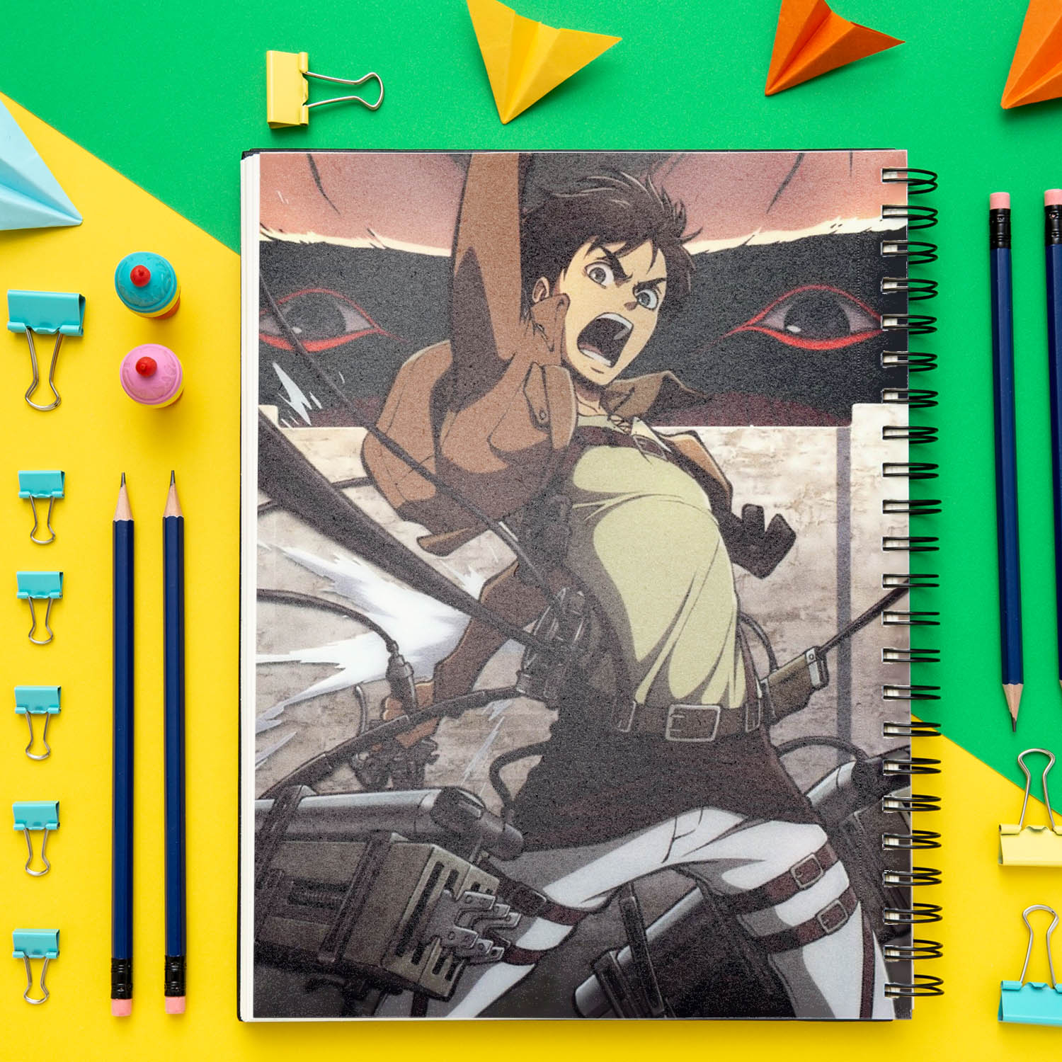 دفتر مشق باژیکان طرح انیمه اتک آن تایتان Attack On Titan کد 20211459 به همراه استیکر لپ تاپ مجموعه 14 عددی