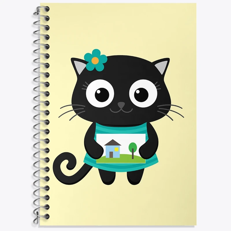 دفتر زبان 50 برگ خندالو مدل دو خط طرح گربه نقاش کد N1054