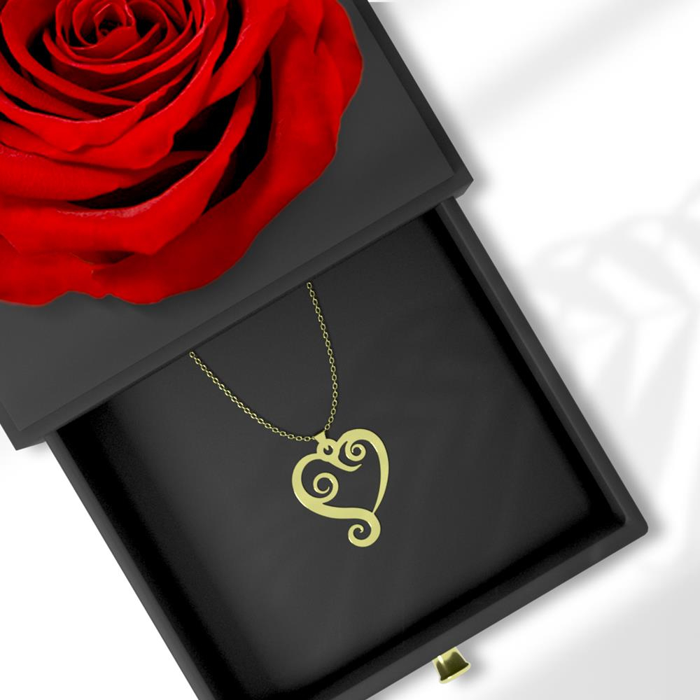 گردنبند طلا 18 عیار زنانه مدوپد مدل قلب  کد GBA10093 به همراه باکس گل رز جاویدان