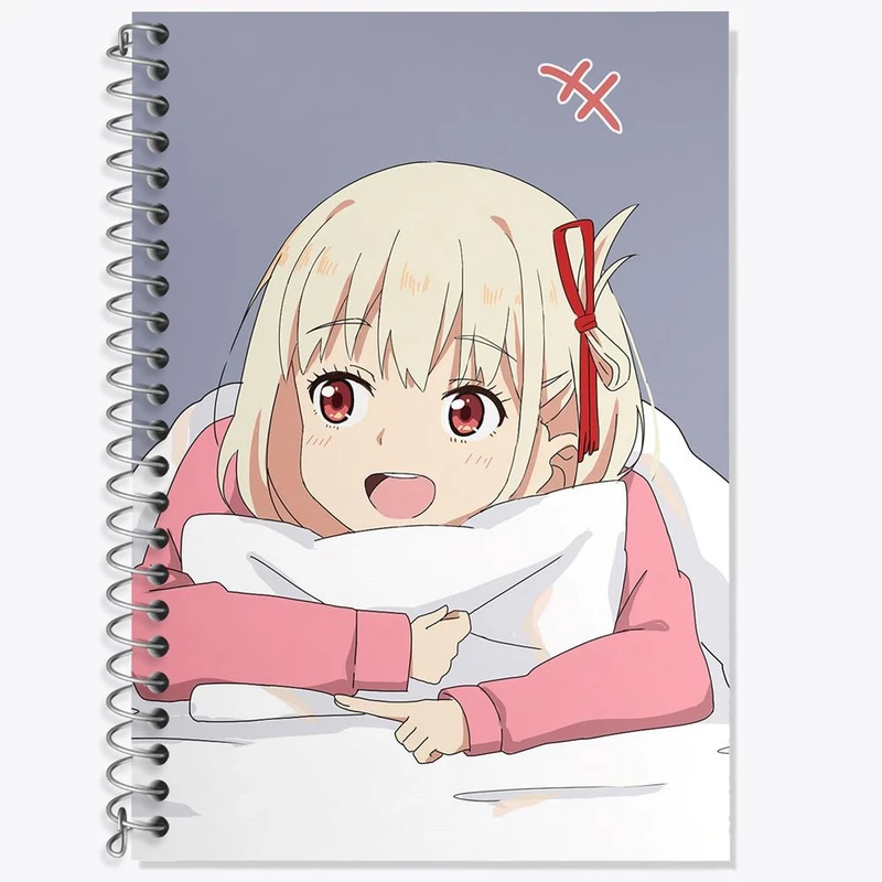 دفتر زبان 50 برگ خندالو مدل سه خط طرح چیساتو انیمه لیکوریس ریکویل Lycoris Recoil کد 22979