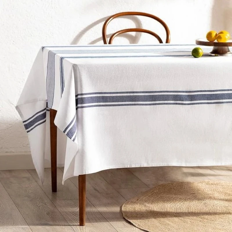 رومیزی مادام کوکو مدل Andre Beyaz/Lacivert سایز 250x150 سانتی‌متر