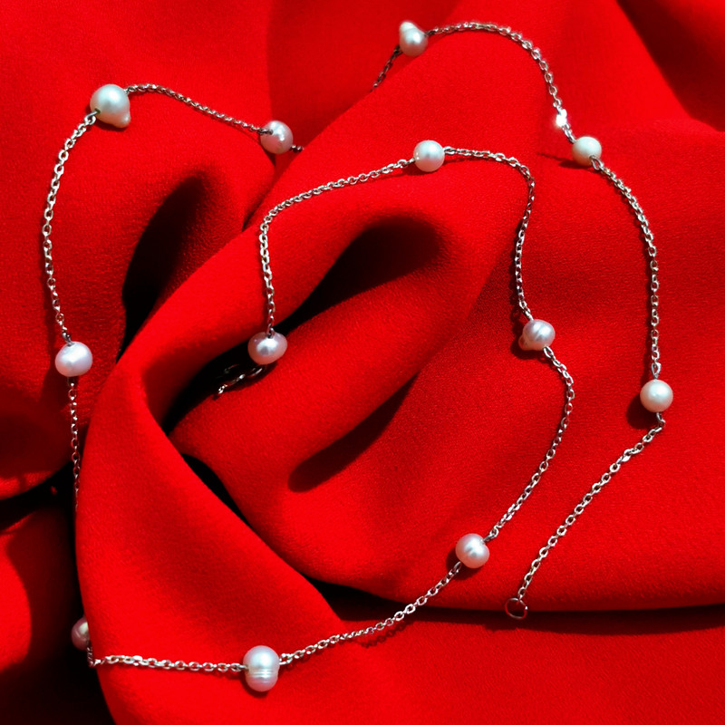 نیم ست نقره زنانه مدل مروارید تمسک S002