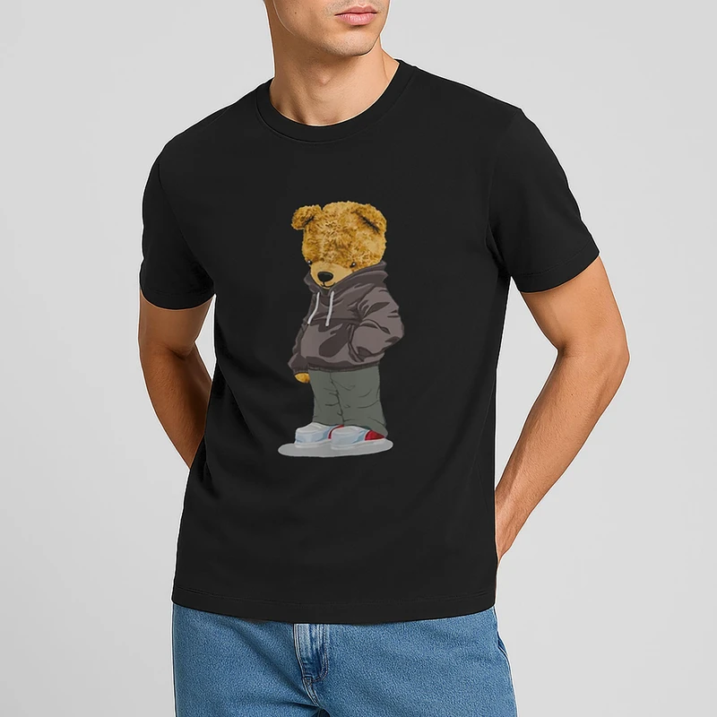 تی شرت آستین کوتاه مردانه مدل خرس تدی کد 0235 رنگ مشکی 