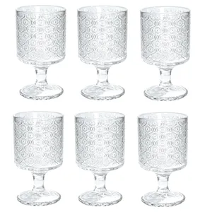 لیوان طرح پایه دار مدل برجسته گل کد 1369n 3627 بسته شش عددی