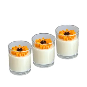 شمع لیوانی مدل گل معطر مجموعه سه عددی