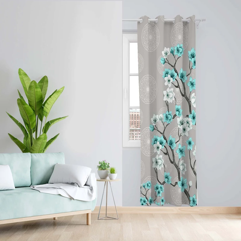 پرده طرح شکوفه بهاری مدل مخمل پانچی کد 5527R z سایز 140x200 سانتی متر