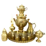 سرویس سماور ذغالی 20 پارچه برنجی مدل سیاه قلم