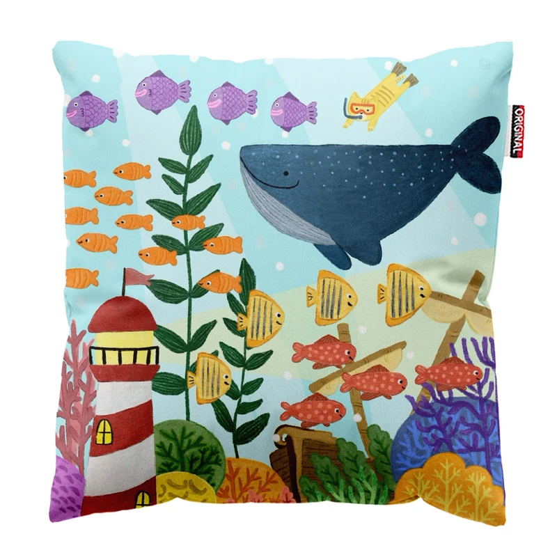 کوسن پاد آفرین مدل فانتزی طرح دریا ماهی کد PK401838 سایز 40*40 سانتی متر