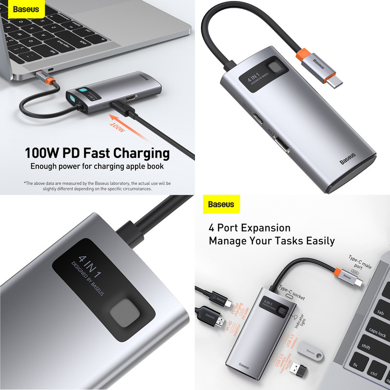 هاب 4 پورت USB-C باسئوس  مدل Metal  Gleam series CAHUB-CY0G