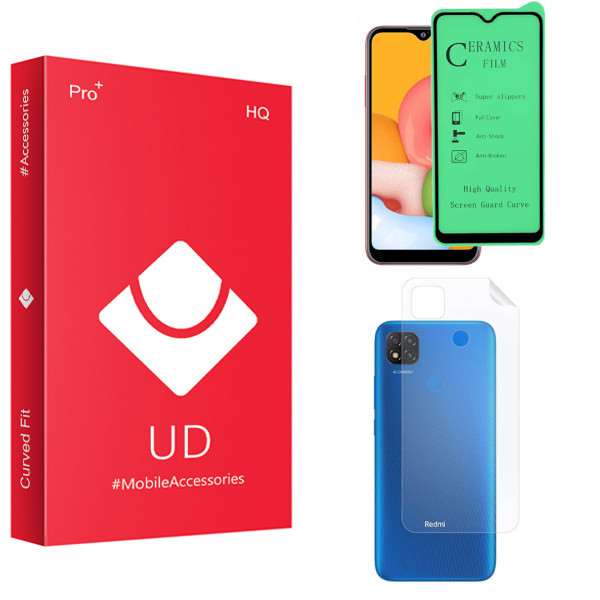محافظ صفحه نمایش سرامیکی یو دی مدل HQ مناسب برای گوشی موبایل شیائومی Redmi 9c به همراه محافظ پشت گوشی